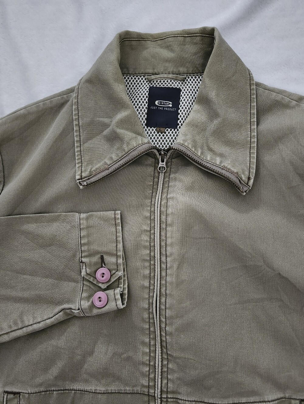 G-Star Men's Canvas Workwear Utility Jacket Distressed Washed Olive Khaki Large